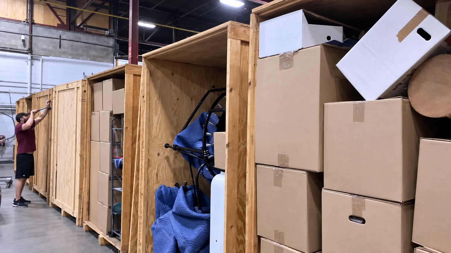 Moving crew arranging boxes in a truck